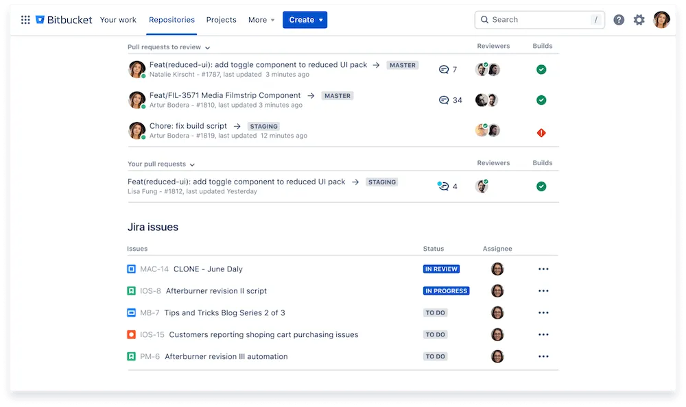 Pantalla de Bitbucket Pantalla de Bitbucket
