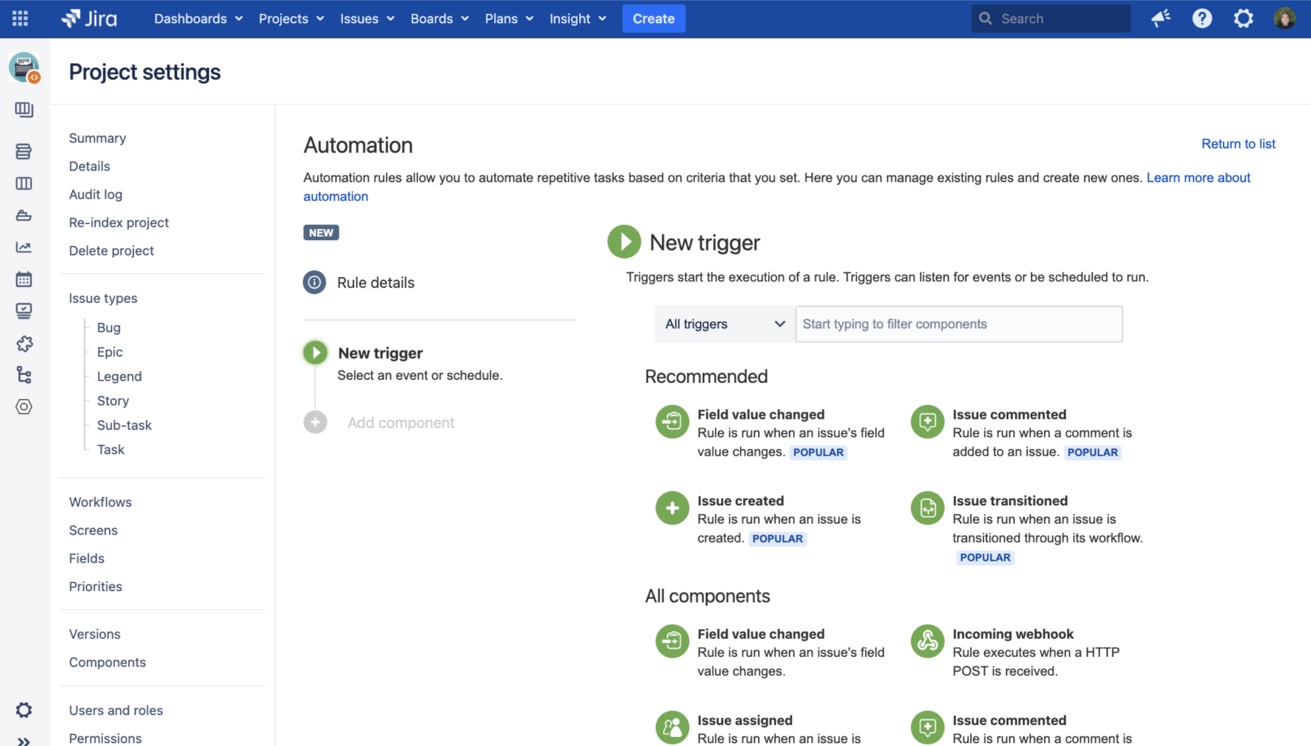 Pantalla de Jira Automation