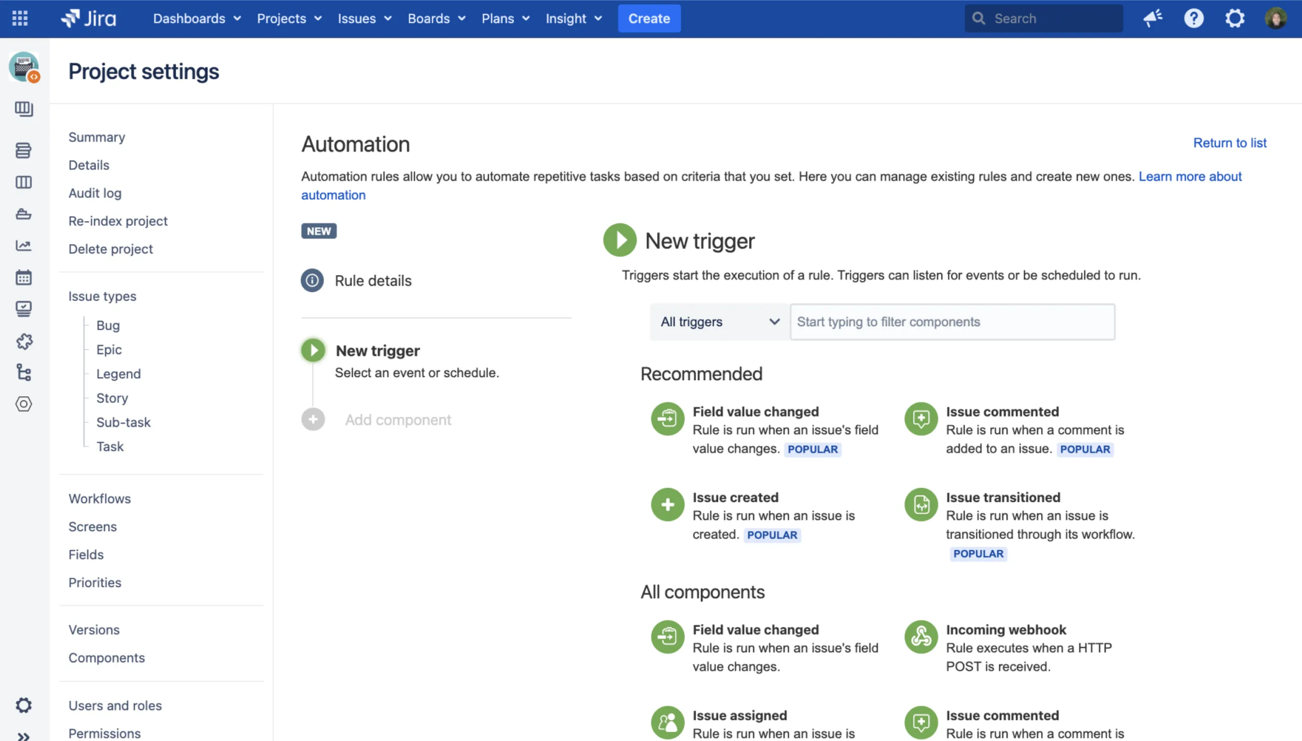 Pantalla de Jira Automation Pantalla de Jira Automation
