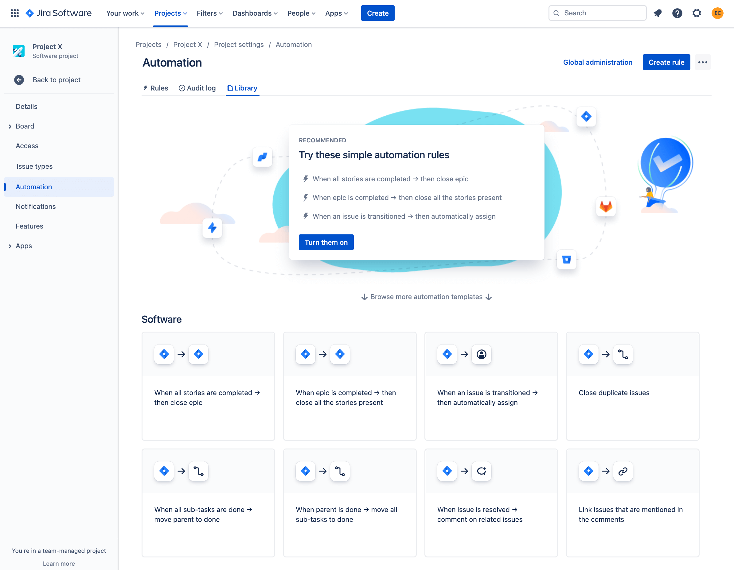 Pantalla de Jira Automation