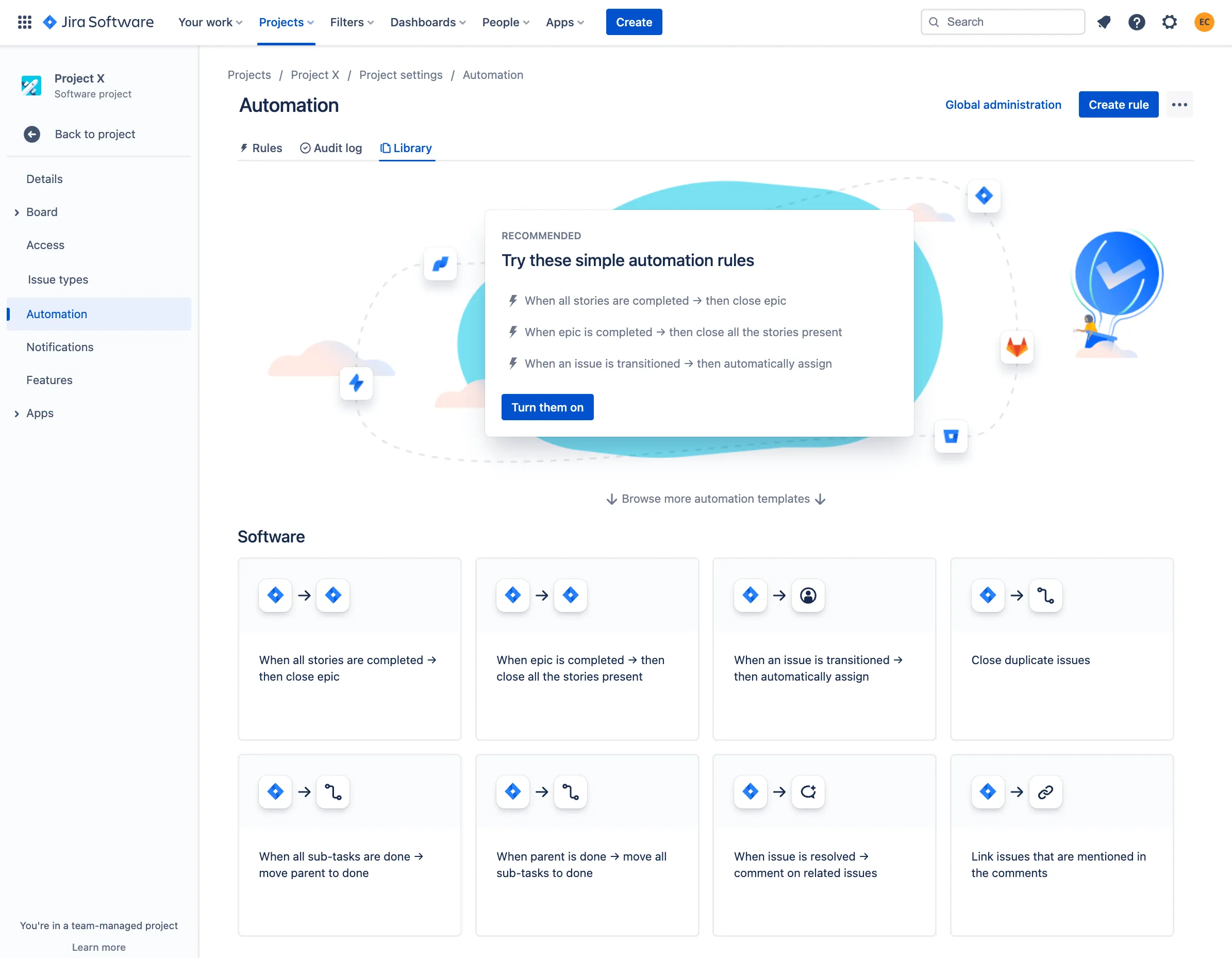 Pantalla de Jira Automation Pantalla de Jira Automation