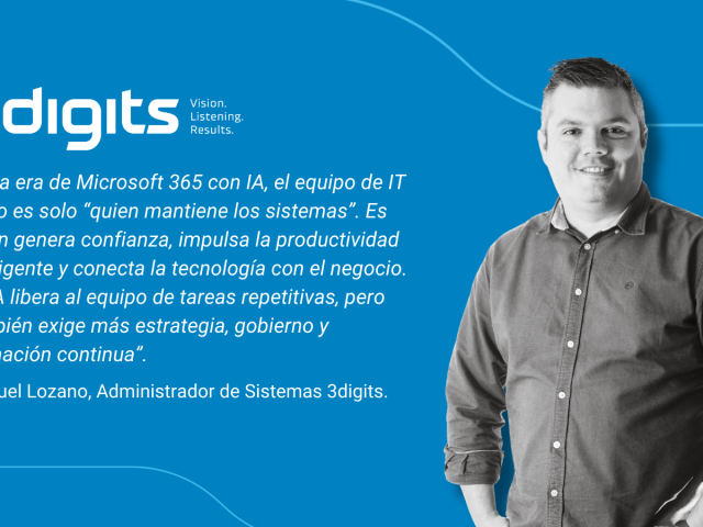 ENTREVISTA A SAMUEL LOZANO, ADMINISTRADOR DE SISTEMAS Y ENTORNOS 365 EN 3DIGITS. El próximo 23 de septiembre, Turistec organiza un nuevo webinar centrado en cómo la inteligencia artificial y las soluciones de Microsoft 365 están transformando la productividad en el sector turístico. En esta entrevista, Samuel Lozano, administrador de sistemas senior y entornos 365 de 3digits, ofrece una visión técnica y estratégica sobre los retos, oportunidades y buenas prácticas en la adopción de Microsoft 365 y Copilot, con especial foco en seguridad, eficiencia y gobernanza.